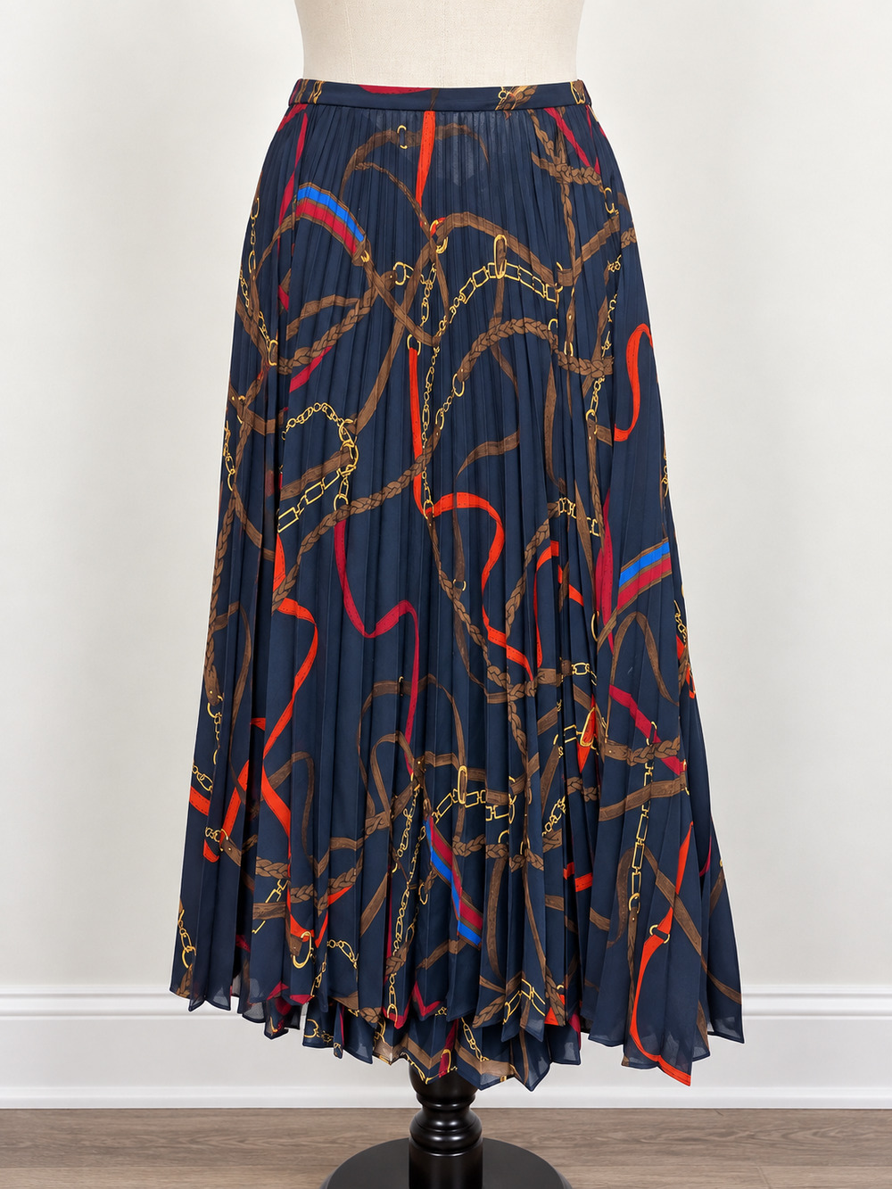 NWT Lauren Ralph Lauren Womens Size 6 Equestrian Horsebit Pleated Skirt Navy